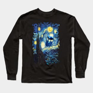 Blue Phone booth starry the night Long Sleeve T-Shirt